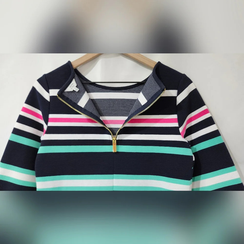 Pink Green Navy Stripe Womens Ribbed Dress Size XS Preppy Bodycon Resort Cruise - Picture 5 of 7